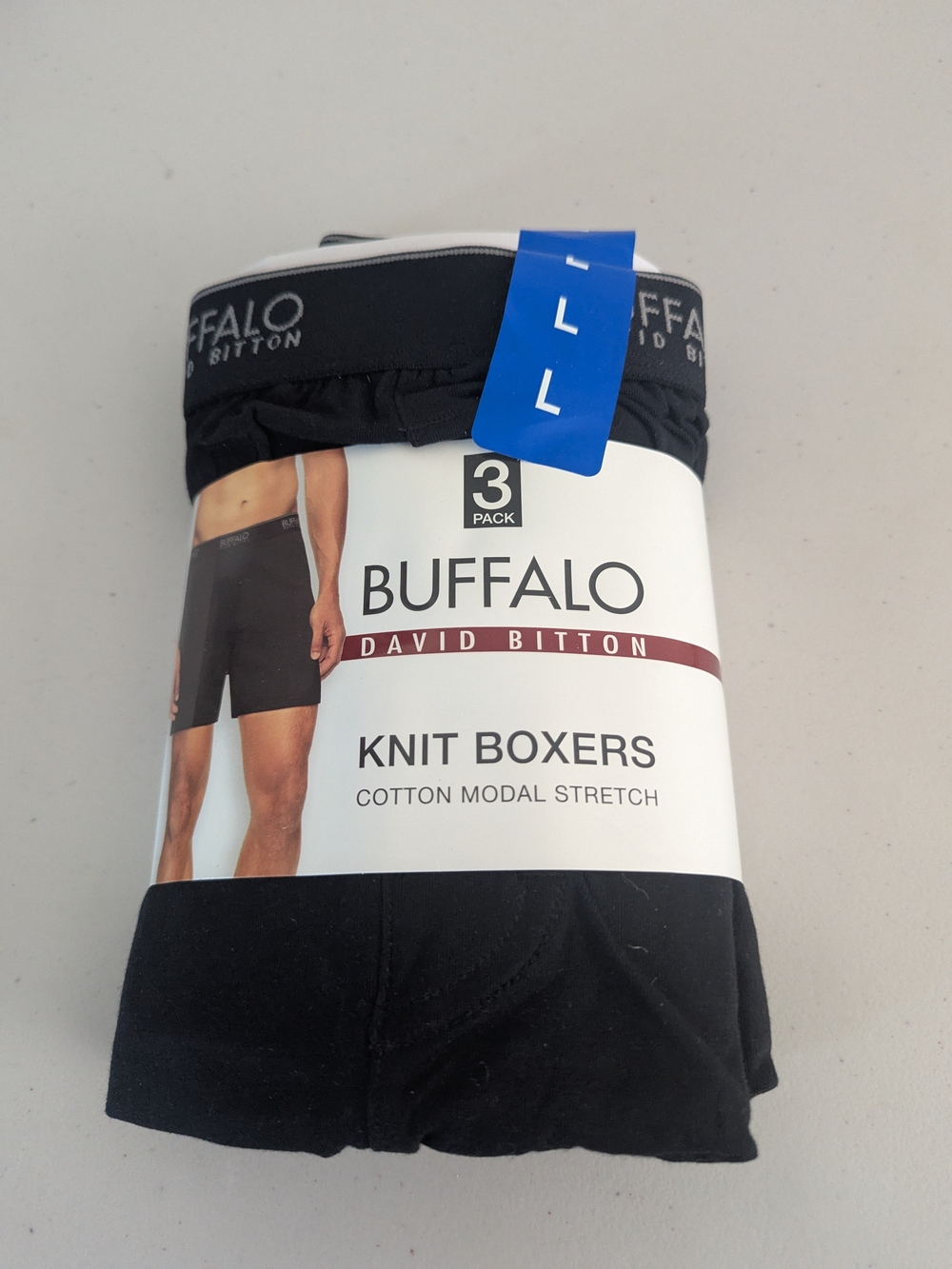 Buffalo David Bitton 3 Pack Knit Boxers Men’s Large L Black Cotton Modal Stretch